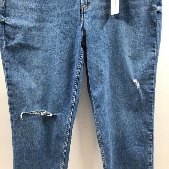 Calvin Klein Womn 14/32 Blue Medium Denim Distressed High Rise Straight Jean Nwt - Picture 4 of 12